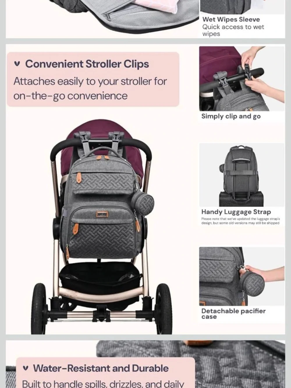 Gray Quilted diaper bag and changing pad
